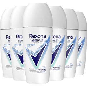 Rexona Advanced Protection Anti-Transpirant Roller - Cotton Dry - met Body Heat Activated Technologie - 6 x 50 ml
