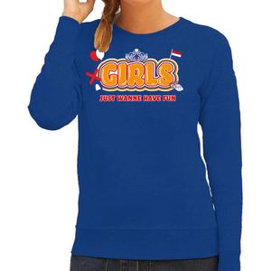 Bellatio Decorations Koningsdag sweater voor dames - girls just wanna have fun - blauw -feestkleding XXL