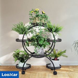 LooMar Plantenrek – Plantentafel – Plantenstandaard / Plantenhouder – Voor Binnen en Buiten – Op Wielen - Zwart