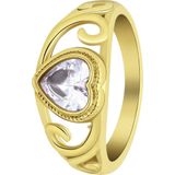 Lucardi Dames vintage ring met hart wit – Maat 47 – 15mm - Ring - Cadeau - Moederdag - Staal goldplated - Goudkleurig