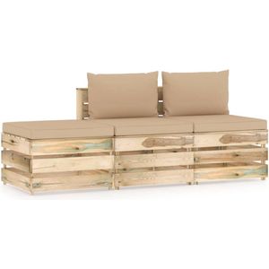 The Living Store Pallet Loungeset - Grenenhout - Beige kussen - 60 x 70 x 66 cm (B x D x H) - Duurzaam en weerbestendig