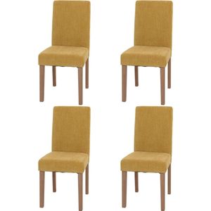 Set van 4 eetkamerstoelen Littau, keukenstoel met hoge rugleuning, stof/textiel chenille hout ~ geel, naturelkleurige poten