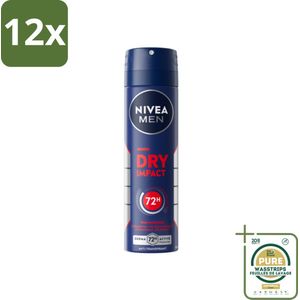 NIVEA MEN - Deodorant Spray - Dry Impact - 150 ml - Voordeelverpakking - 12 stuks - Anti-transpirant - Frisheid