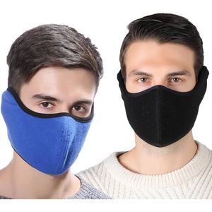 Warme wintermaskers, set van 2, wintermaskers, anti-condensmaskers met bescherming, verstelbaar, wintermaskers, maskers, winddicht, stofdicht, anti-condens, blauw, zwart