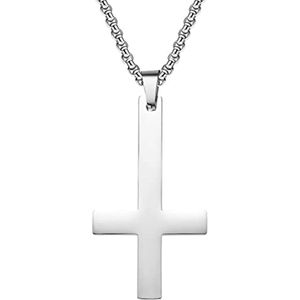 Verkeerd kruis ketting voor mannen en vrouwen – roestvrij staal met 21,65 inch ketting