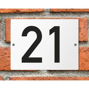 Huisnummerbord wit - Nummer 21 - standaard - 16 x 12 cm - schroeven - naambord - nummerbord - voordeur