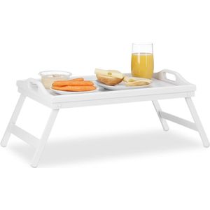 Relaxdays bedtafel bamboe wit- dienbladtafel - dienblad bed opstaande rand - vouwtafel