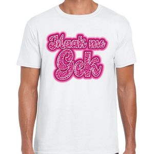 Bellatio Decorations Verkleed T-shirt heren - maak me gek - wit - roze panter look letters - fout/goud/stout XL