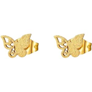 Aramat jewels ® - Zweerknopjes vlinder oorbellen 8mm chirurgisch staal goudkleurig sandblasted