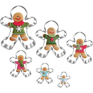 Peperkoechenmann uitsteekvormpjes, set van 6 stuks, 11,5 cm, 9 cm, 7 cm, 5,3 cm, 4 cm, 2,4 cm, koekjes, uitsteekvormpjes, Kerstmis, voor kinderen