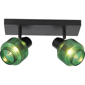 Plafondlamp - Groen - Glas - Retro - 2 Lichtbronnen