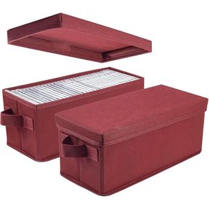DVD & CD Opbergbox - Dubbele Brede Opbergdoos - 33,5x14,7x13,5 cm - Opslag voor 30 Standaard CD Hoesjes, 60 Slanke CD Cases of 165 Losse Schijven - Zwart - 2 Stuks Roze Rood