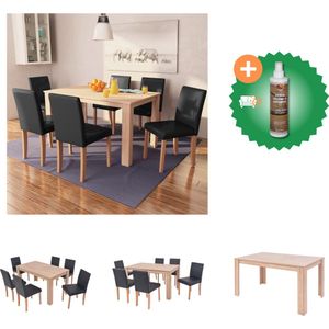 vidaXL Eettafel met stoelen kunstleer en eikenhout zwart 7 st - Set tafel en stoelen - Inclusief Houtreiniger en verfrisser