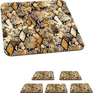 Onderzetters voor glazen - Dierenprint - Goud - Slang - 10x10 cm - Glasonderzetters - 6 stuks