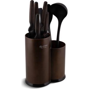 Edënbërg Brown Line - Complete Keukenset - Keukengerei + Keukenmessen - 9 delig - Bruin