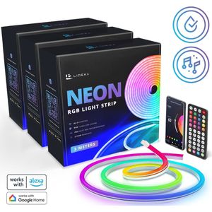 Lideka® - RGB Neon LED Strip 9 Meter (3 sets van 3m) - IP68 Voor Buiten - Met App En Afstandsbediening - Smart LED-strip - Volledig Dimbaar - Compatible met Google Home, Amazon Alexa En Siri