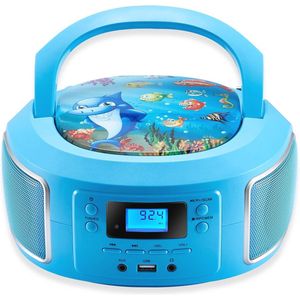 Cyberlux Draagbare boombox, FM-radio, AUX-in, CD/CD-R, USB, hoofdtelefoonaansluiting, cd-speler, kinderradio, compacte installatie, stereo-installatie, boombox, bubbelblauw