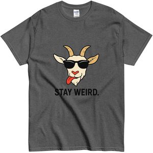 Leuk Grappig T Shirt met Cartoon Geit en Tekst: Stay Weird - Dames en Heren - Grijs - XL