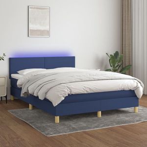 The Living Store Boxspring Velda - Bed 140x190 - Blauw LED Matras Topper