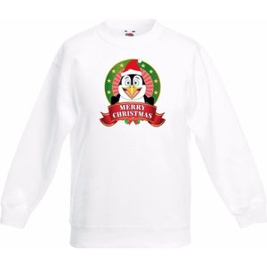 Kerst sweater / trui voor kinderen met pinguin print - wit - jongens en meisjes sweater 110/116