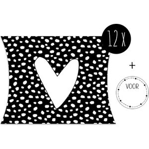 12x Traktatie doosjes / Uitdeeldoosjes / Cadeaudoosjes | White Heart & Flakes | 12 x 11 cm | incl. stickers