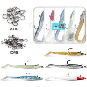 Soft Fishing Bait Lead Head Jigs Hook Sidewinder Sandeel Rhubarb Custard Sea Lure with BOX (Pack of 5)