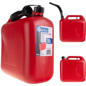 GEKO Plastic brandstofkan - 10 liter - flexibel tuit - ergonomische greep - rood