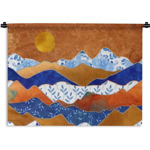 Wandkleed - Wanddoek - Delfts Blauw - Goud - Patronen - 180x135 cm - Wandtapijt