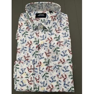 Boston Brothers heren blouse - overhemd heren - lange mouwen - 1030 - wit/groen/blauw print - maat M