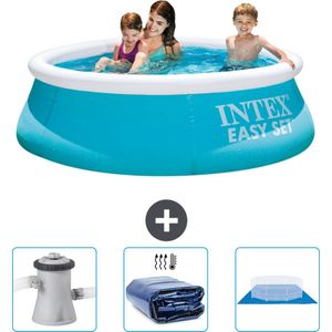 Intex Rond Opblaasbaar Easy Set Zwembad - 183 x 51 cm - Blauw - Inclusief Zwembadfilterpomp - Solarzeil - Grondzeil