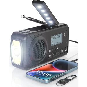Draagbare Zwengelradio voor Noodgevallen - Zonne-energie, Bluetooth, AM/FM, SOS-alarm en Oplaadbare Powerbank voor Camping
