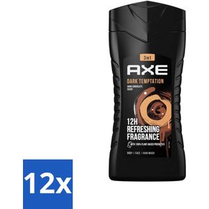 Axe - 3-in-1 Douchegel - Dark Temptation - Dark Chocolate - 12hrs Long Lasting Scent - 250 ml - Voordeelverpakking - 12 stuks