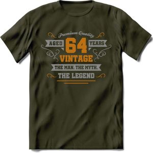 64 Jaar Legend T-Shirt | Goud - Zilver | Grappig Verjaardag Cadeau | Dames - Heren | - Leger Groen - XL