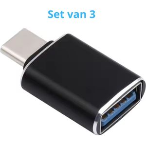 USB-C naar USB-A Converter - Set van 3 - Zwart