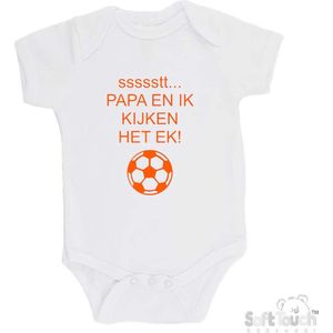 100% katoenen Romper ""ssssstt Papa en ik kijken het EK"" Unisex Katoen Wit Oranje Maat 62/68