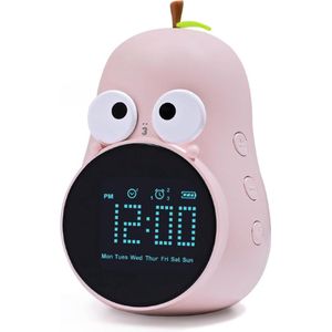 Slaaptrainer - Peervorm - Kinderwekker - Roze - 3 Alarmen - 6 Muziekjes - LED Digitaal Display - Timingfunctie - USB Oplaadbaar - Regelbaar Schermhelderheid - Siliconen