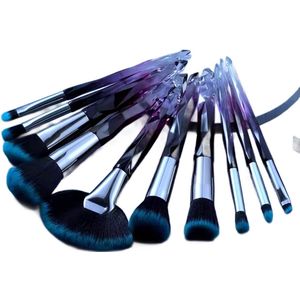 Make up kwasten - Fuchsia steel - Turquoise groen kwast - set 10 stuks - Cosmetica kwasten - Cosmetics brushes - Kwasten set