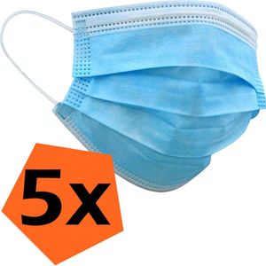 Mondkapje Blauw Wegwerp - Mondmasker Wegwerp Niet Medisch Mondkapje Blauw - Blauw Mondkapje Wegwerp Universeel - 5 Stuks