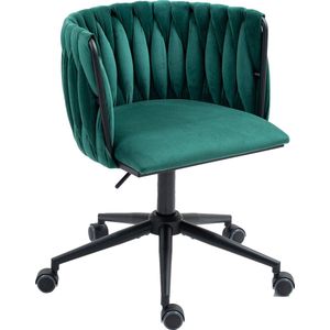 Merax Velvet Bureaustoel – 360° Draaibaar - In Hoogte Verstelbaar - Ergonomisch Design - Handgevlochten Rugleuning - Zachte Zitting - Luxe Stijl - Stabiel Onderstel met 5 Wielen