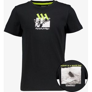 Unsigned jongens T-shirt met backprint skateboard - Zwart - Maat 158/164