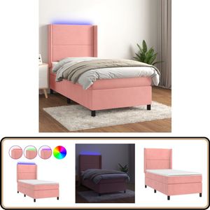 vidaXL Boxspring - Met LED - Fluweel - Roze - 80x200 cm Boxspring - Velvet Bed - Rooskleurig Bed - Led Bed - Slaapcomfort
