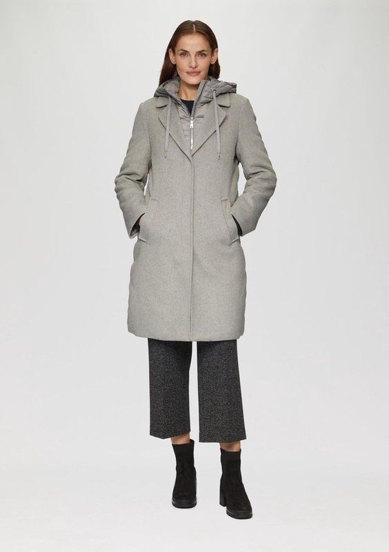 s.Oliver - Tussenmantel - Grijs - Klassieke Mantel met Revers Kraag en Ritssluiting