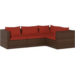 VidaXL 4-Delige Loungeset met Kussens - Poly Rattan Bruin