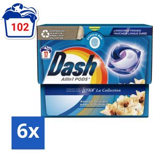 Dash - Lenor Collectie - Wasmiddel Capsules - All-in-1 Pods - Witte en Gekleurde Was - Amber & Orchidee - 17 Wasbeurten - Voordeelverpakking - 6 stuks