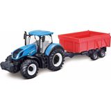 New Holland T7.315 Tractor + Tipping Trailer 10 Cm blauw/rood