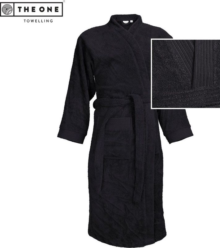 The One Towelling Badjas - Zachte kamerjas - Vocht absorberend - 100% Gekamd badstofkatoen - S/M - Zwart - 117x58x54 cm