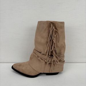 Cowboylaars - Khaki - Met Franjes - 26 cm Hoog - 4 cm Hak