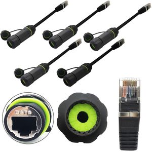 RJ45 Waterproof Connector, M20 Ethernet LAN Cable Connector with Shielding CAT6, Panel Mount IP68 Outdoor Network Cable Coupler with Extension Cord (5PCS)