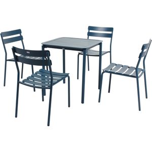 Oviala - Vierkante terrastafel (70 x 70cm) en 4 donkerblauwe stoelen