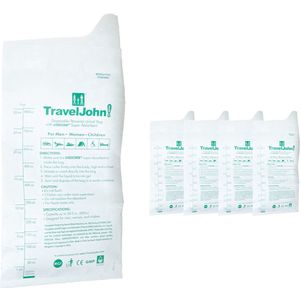 TravelJohn Plaszak - 4 stuks - 800 ml - Lekvrij & Geurloos - Unisex Wegwerp Urinaal - Reis toilet - Noodtoilet - Papier